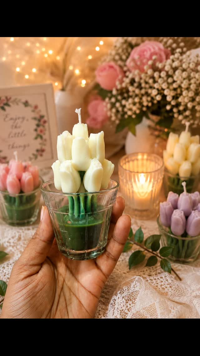 Handmade tulip jar candle by Mystery Melts
